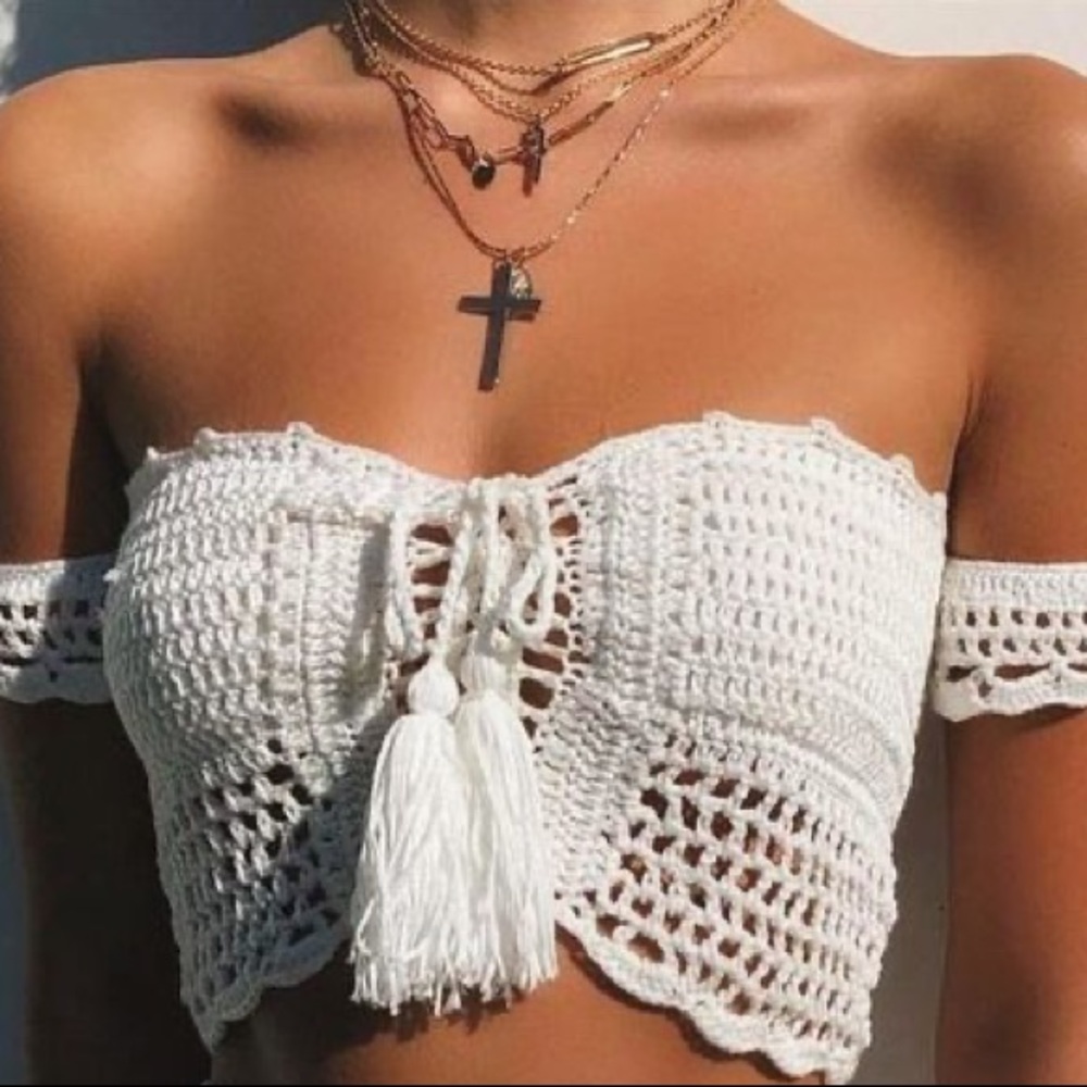 Crochet crop top off the shoulder top
